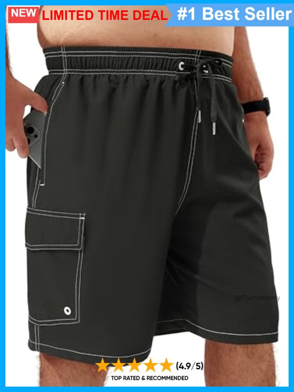Men's Big & Tall 4-Way Stretch Swim Trunks Quick-Dry Mesh Lined